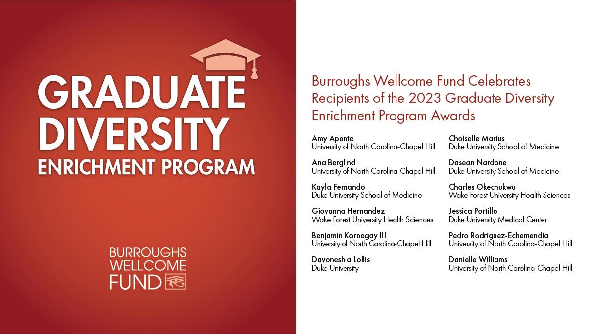Burroughs Wellcome Fund list of 12 winners of Graduate Diversity Award