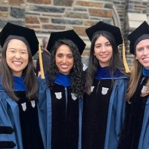 Tiffany Ko, Arthy Narayanan, Fabiola Duarte Ortiz, Robin Blazing in graduation regalia